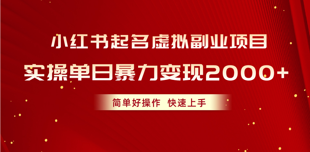 （10856期）小红书起名虚拟副业项目，实操单日暴力变现2000+，简单好操作，快速上手-铜乾网络