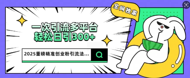 2025重磅全网独家引流法，一次多平台，轻松日引300+精准创业粉-铜乾网络