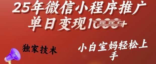 25年微信小程序推广单日变现多张，独家技术，小白宝妈轻松上手【揭秘】-铜乾网络