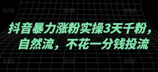 抖音暴力涨粉实操3天千粉，自然流，不花一分钱投流，实操经验分享-铜乾网络