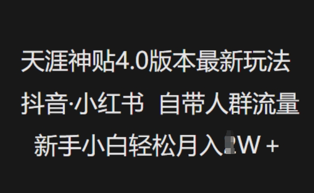天涯神贴4.0版本最新玩法，抖音·小红书自带人群流量，新手小白轻松月入过W-铜乾网络