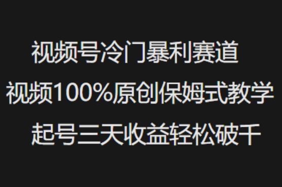 视频号冷门暴利赛道视频100%原创保姆式教学起号三天收益轻松破千-铜乾网络